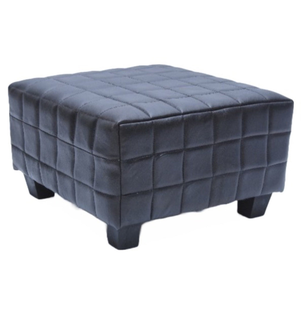 Quilted Leather Stool, Black