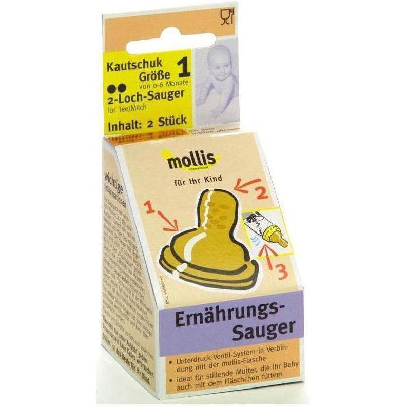 Mollis teat size 1 rubber, 2-holes for tea / milk, 2 peaces - firstorganicbaby