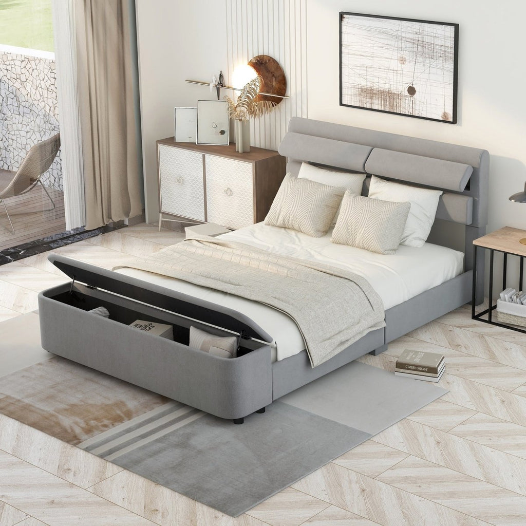 Full Size Upholstery Platform Bed with Storage Headboard and Footboard,Support Legs,Grey - firstorganicbaby