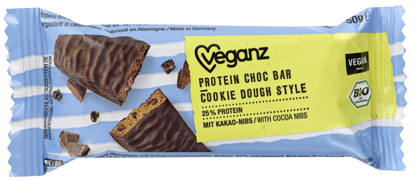 18 x veganz Bio Protein Choc Bar Cookie Dough Style, 50g