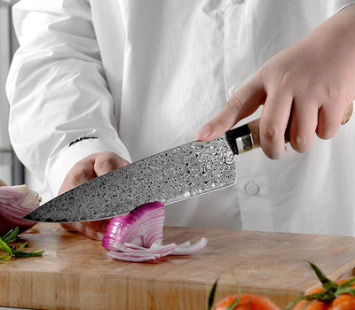 SHOKUNIN USA - Shinobi - Handmade Chef Knife - Damascus Kitchen Knife - Olive wood Burl Handle - Personalized Wedding Birthday Custom Gift - firstorganicbaby
