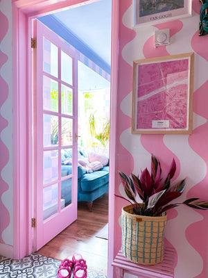 On The Same Wavelength Wallpaper in Pink Candy - firstorganicbaby