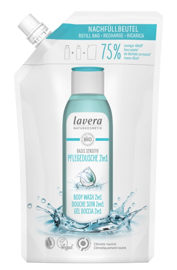 Lavera basis sensitiv care shower 2in1 refill bag, 500ml - firstorganicbaby