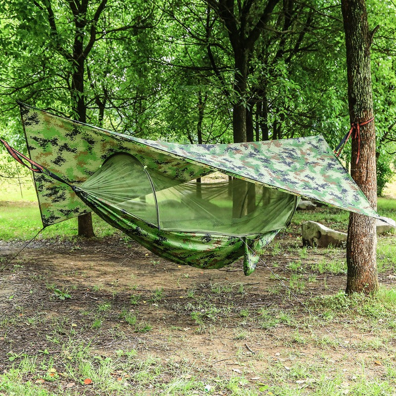 Hammock with Net and Rain Fly - Portable Double Hammock with Bug Net and Tent Tarp Heavy Duty Tree Strap