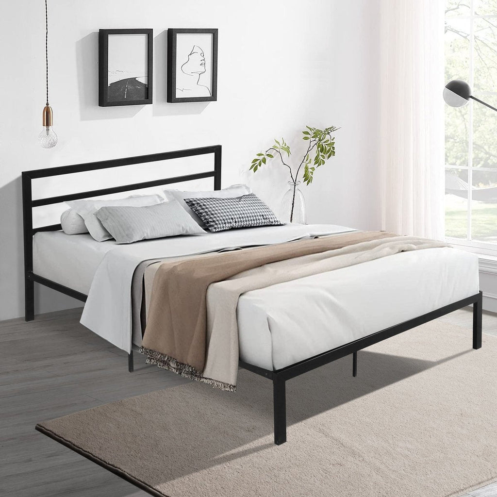 Queen Size Metal Bed Frame with Headboard Black - firstorganicbaby