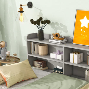 Twin Bed with Side Bookcase, Drawers ,Gray - firstorganicbaby
