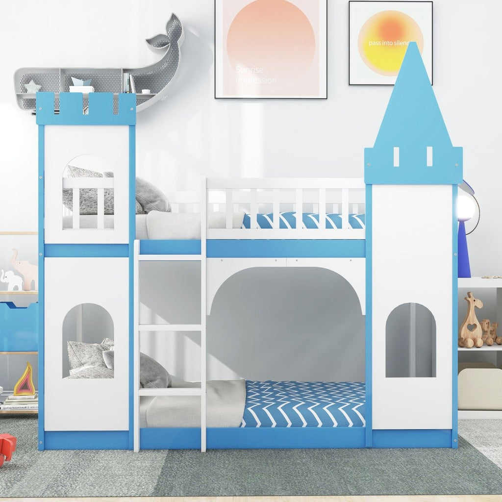 Twin Over Twin Castle Bunk Bed with Ladder - Blue - firstorganicbaby