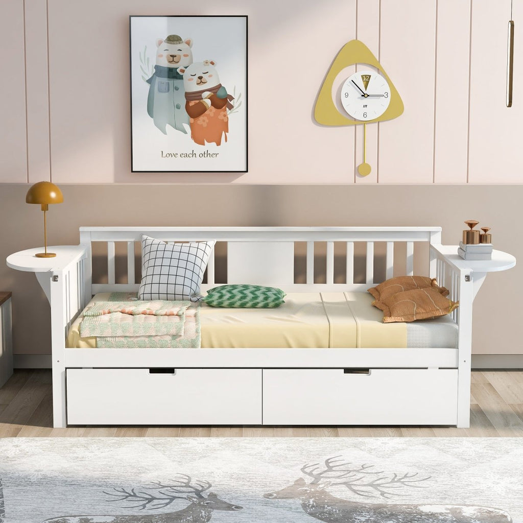 Twin size Daybed with Two Drawers, Wood Slat Support, White - firstorganicbaby